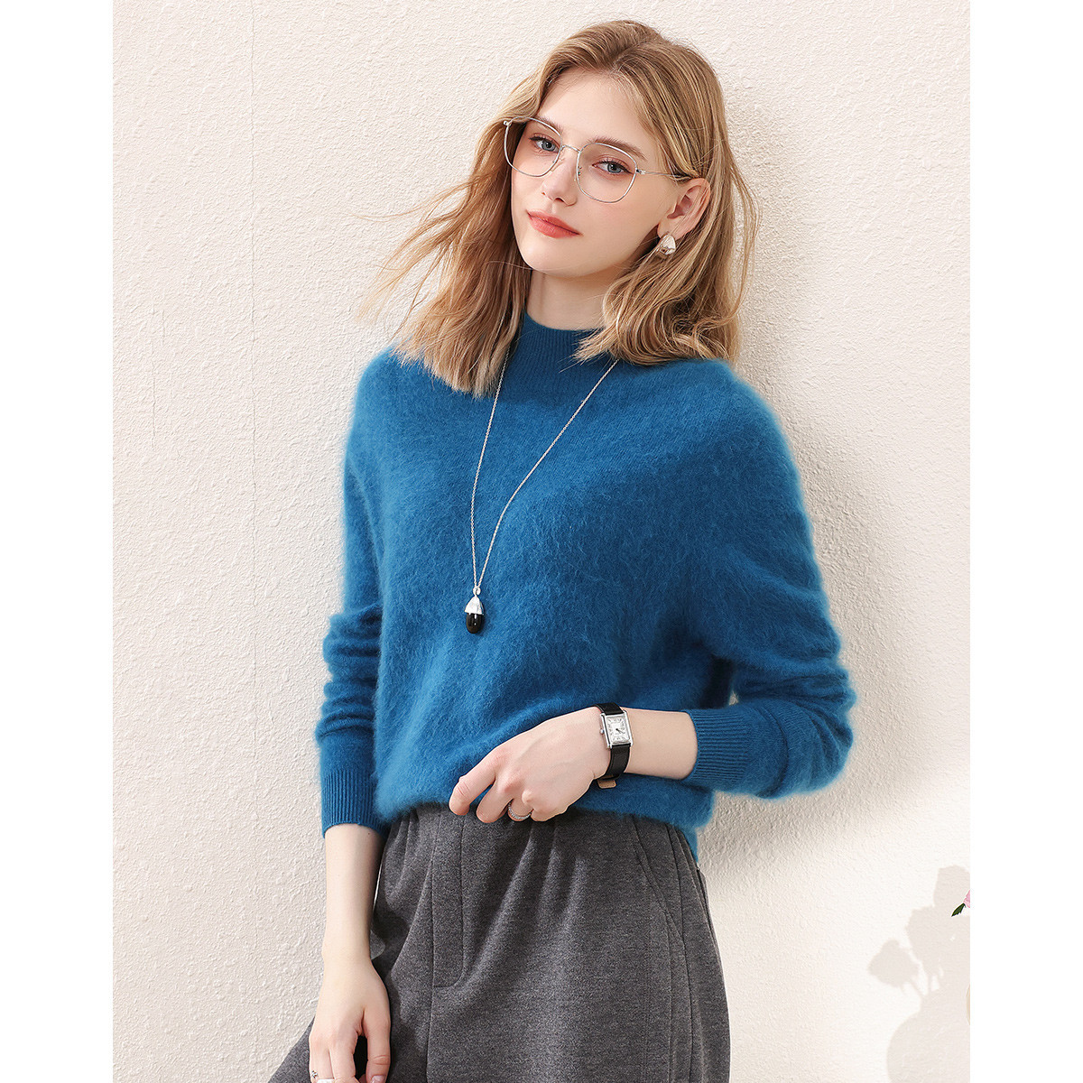 【含羊绒 拉毛工艺】赛兔品牌可外穿羊毛衫女女式针织衫打底衫上衣
