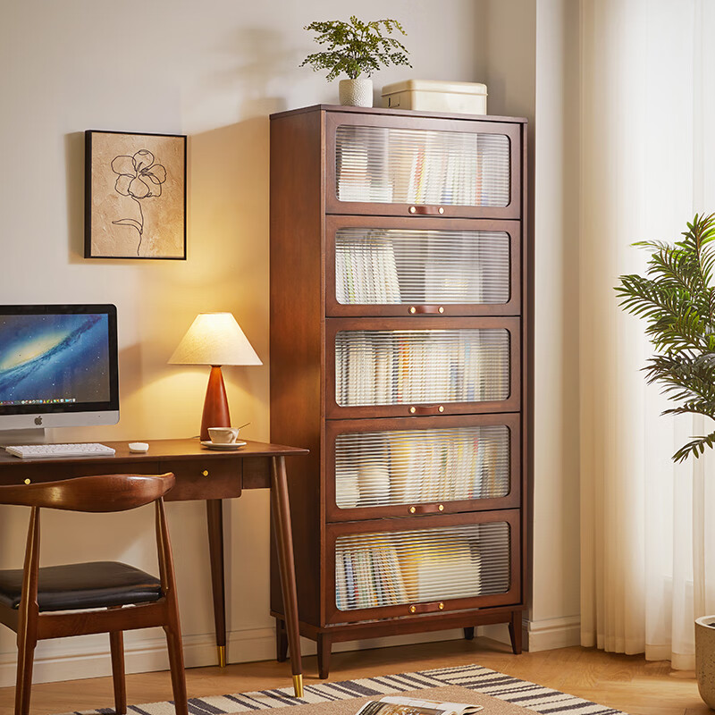 实木书柜玻璃门文件柜(长80*宽35*高180cm）