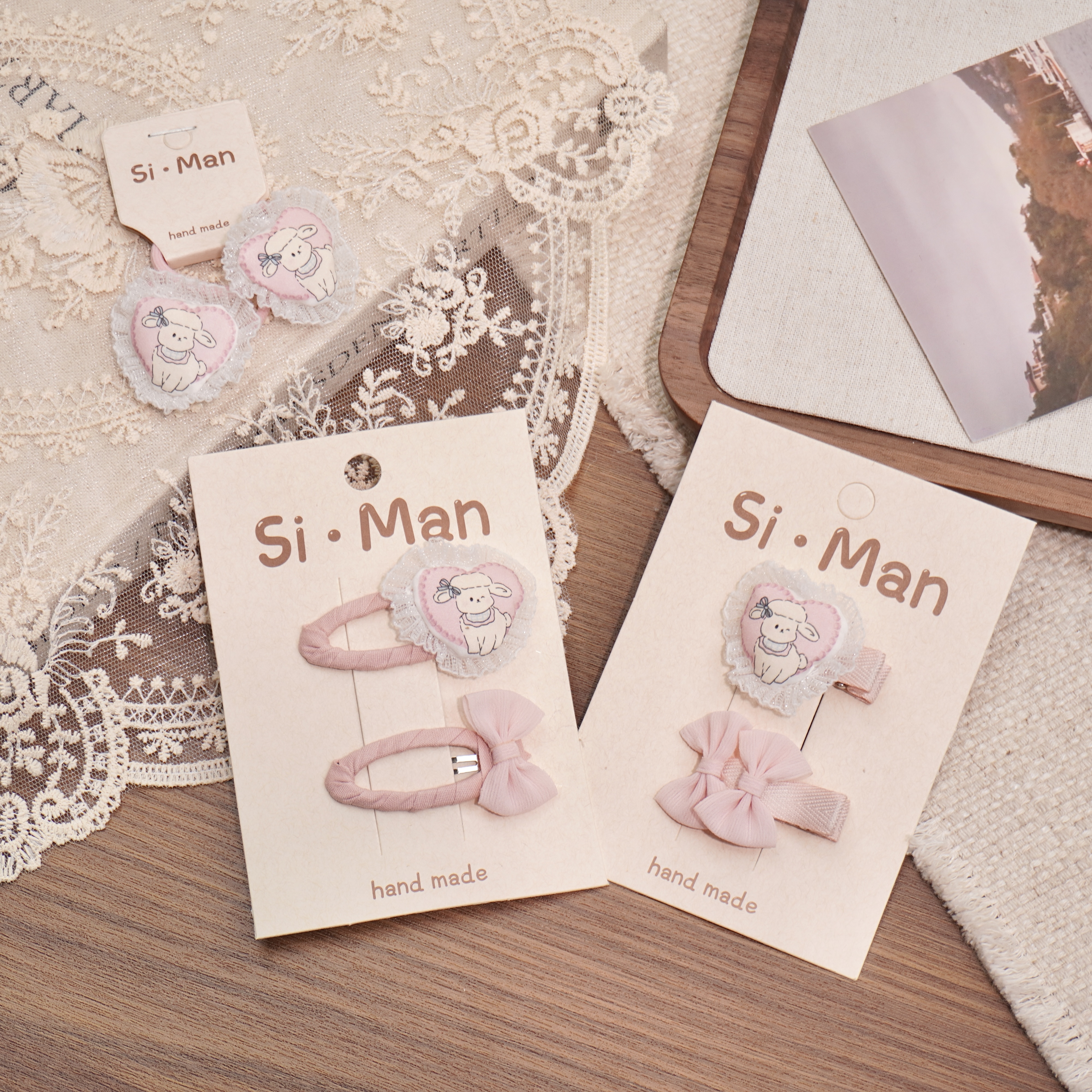 满9.9飞 可爱小羊蕾丝爱心卡通小月龄儿童不伤发甜美手工发夹发饰