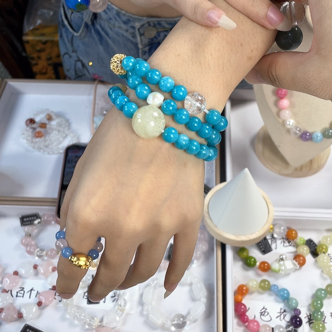 水晶手链银S925镀金镶嵌