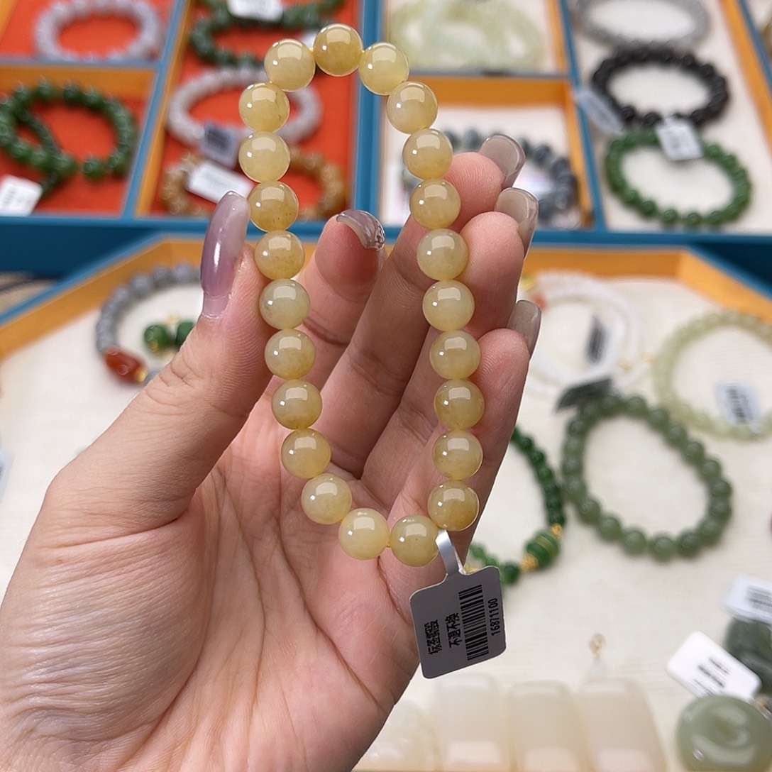 和田玉未镶嵌手链w23新疆黄金糖8mm