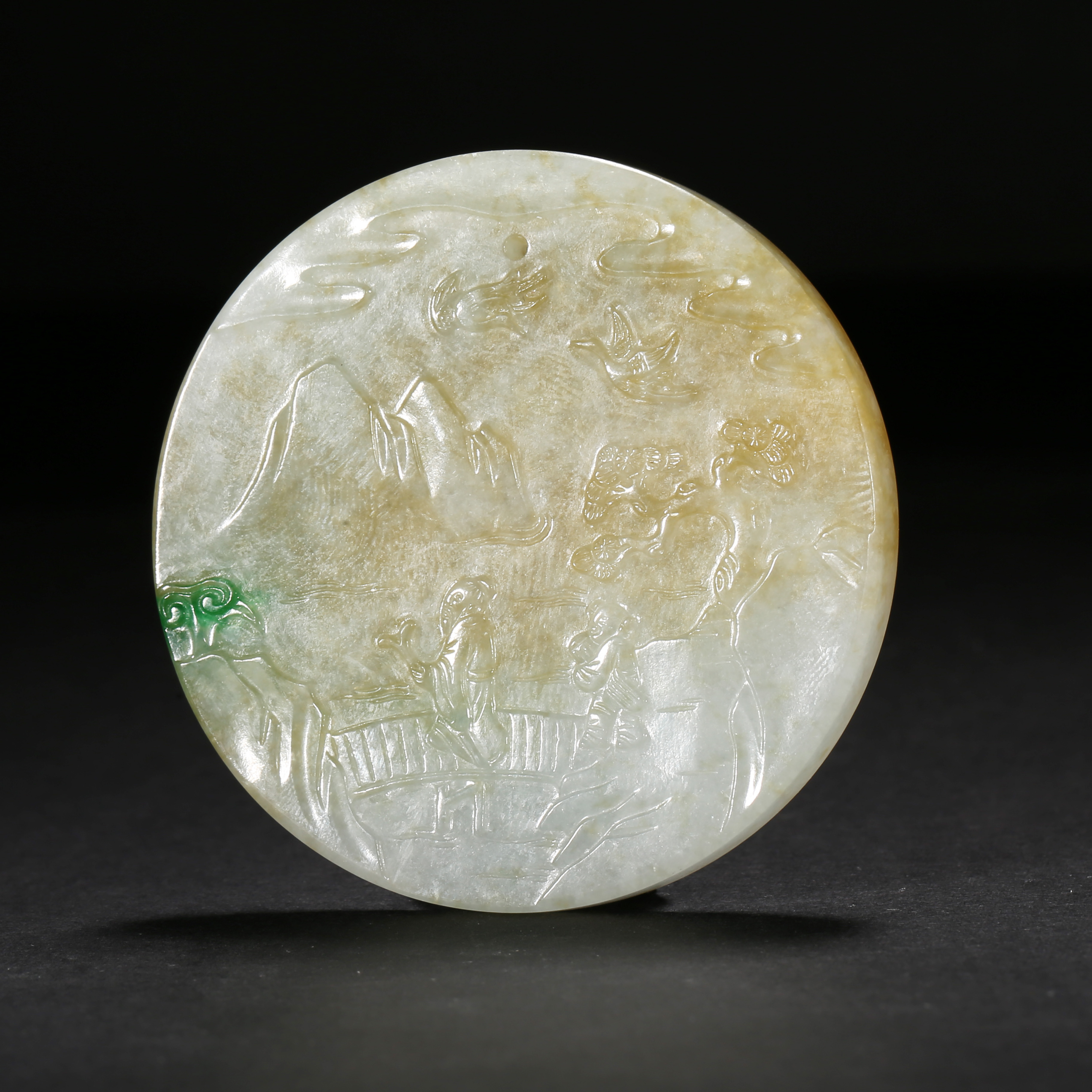 清代*携琴访友翡翠牌/03DS4008/翡翠【北京文博】