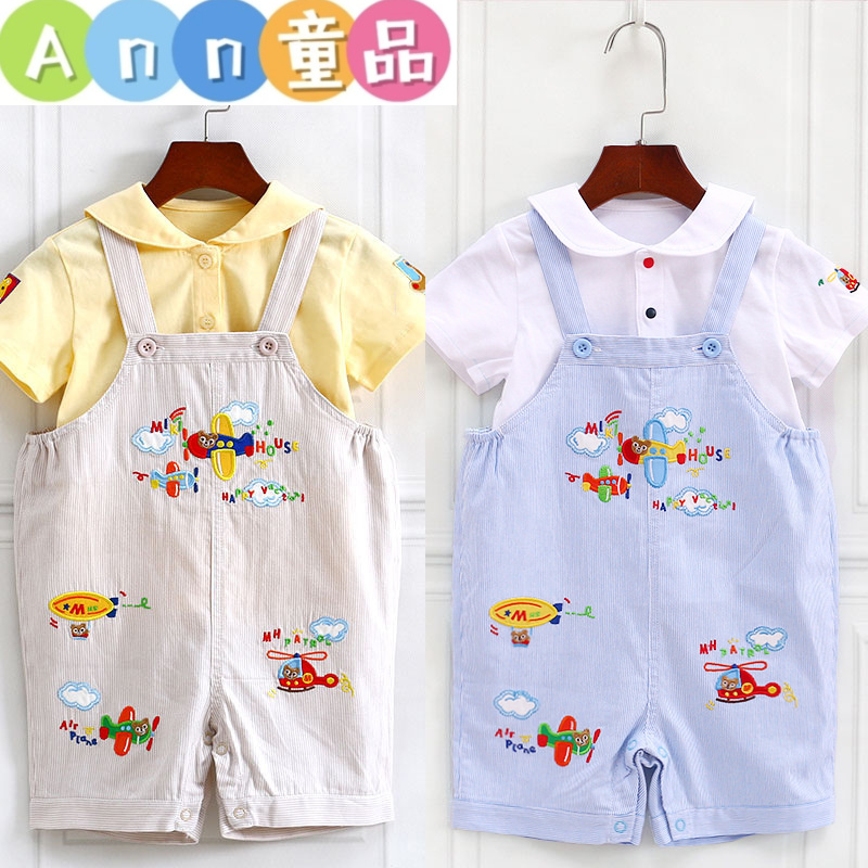 miki儿童背带裤日系男女童卡通字母飞机背带裤短裤