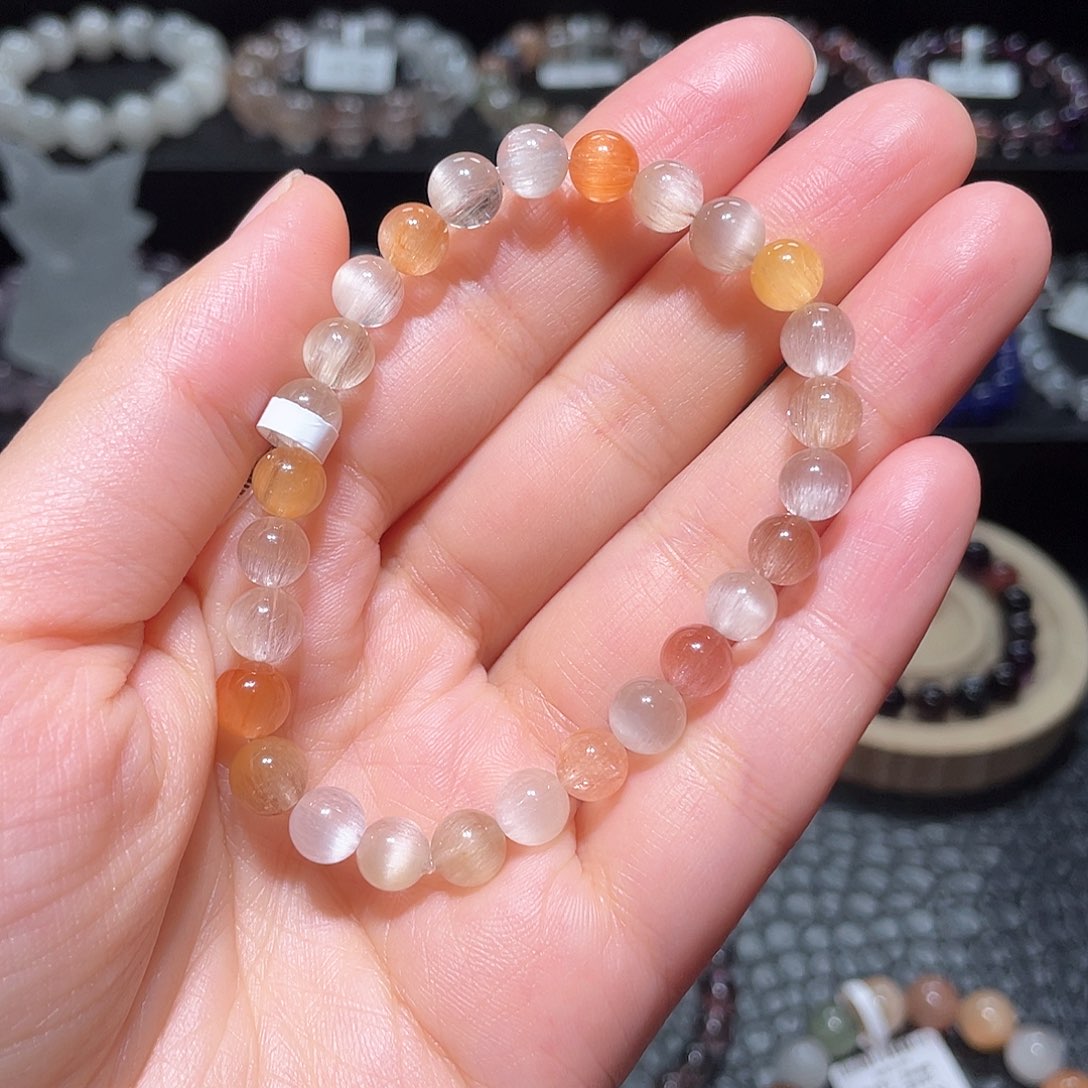 水晶手链未镶嵌兔毛手链，晶体通透