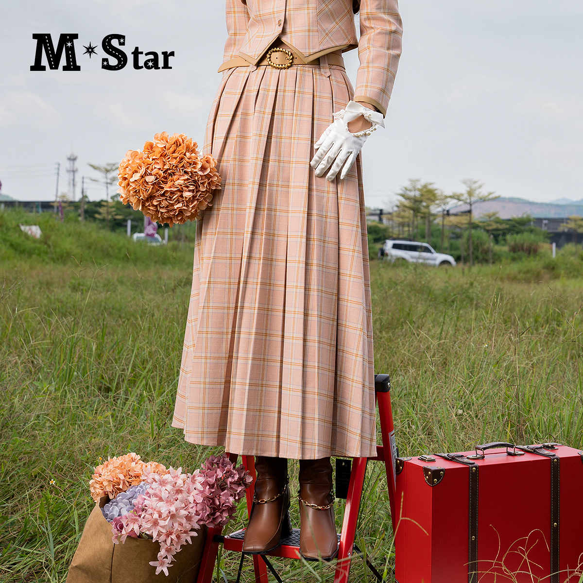 【林一专属】M-Star格子压褶长半身裙装 SFEQ112650