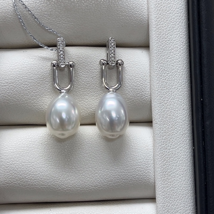 耳饰银S925镶嵌海水珍珠澳白 9-10mm 15号