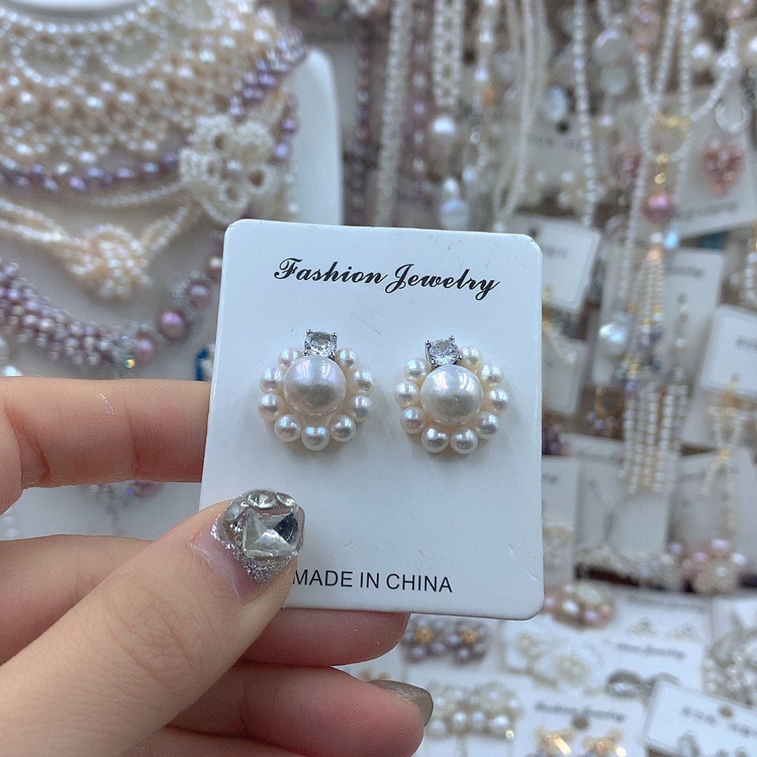 银S925镶嵌耳饰淡水珍珠