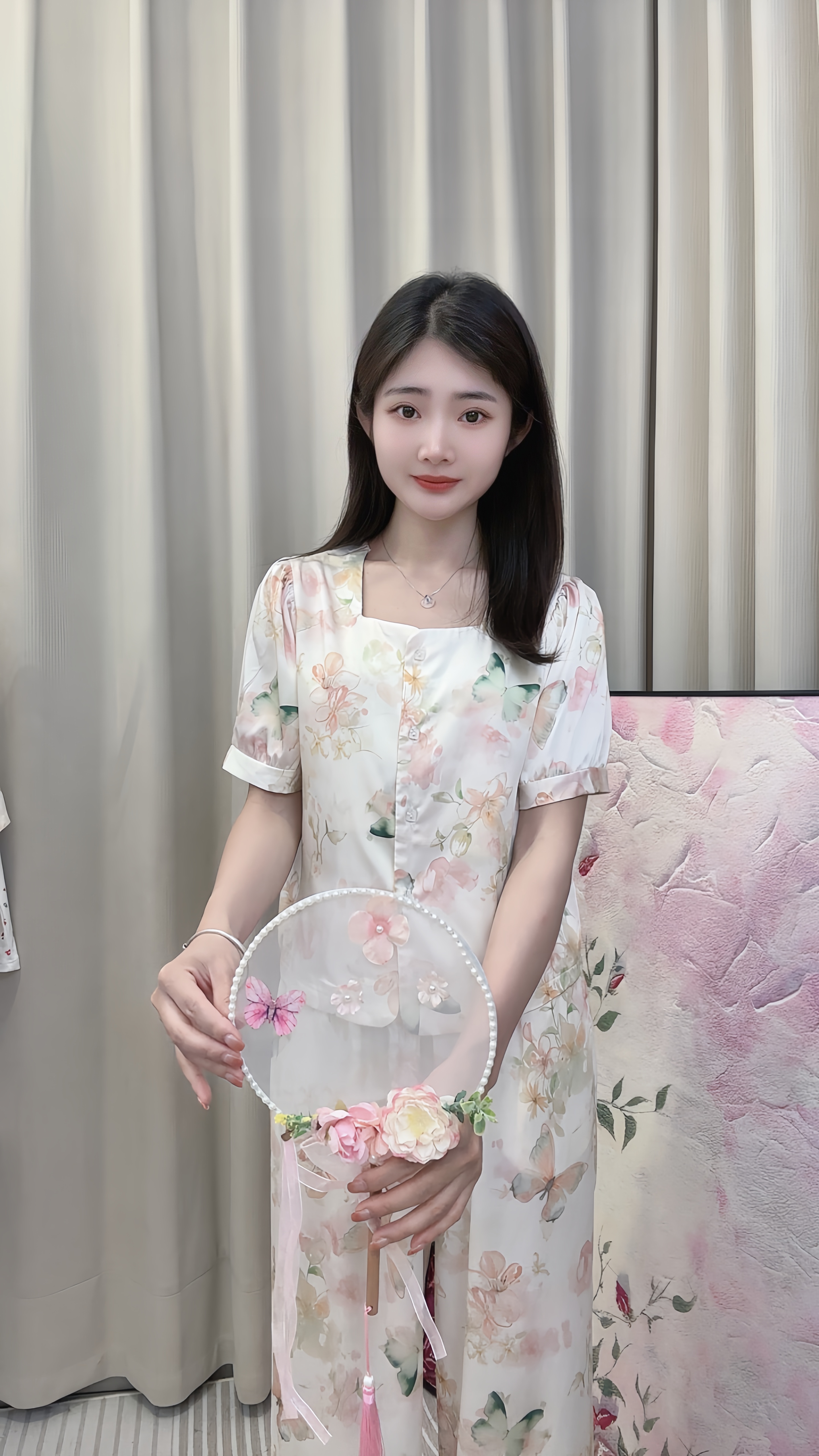 （蝴蝶）夏季气质蝴蝶显白甜美透气睡衣套装女家居服可外穿带胸垫