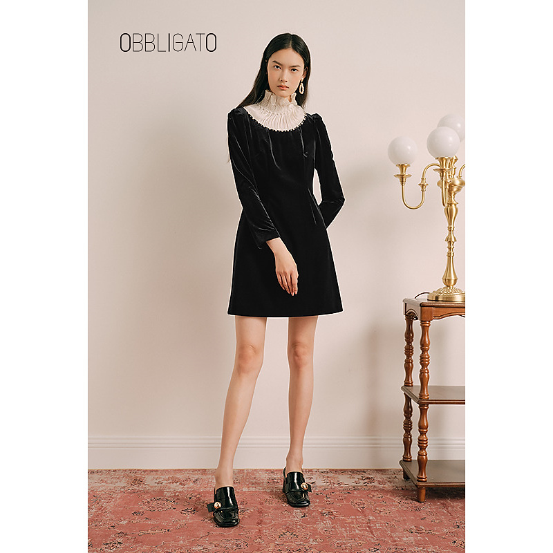 OBBLIGATO奥丽嘉朵秋季1C63305470专选钉珠复古连衣裙