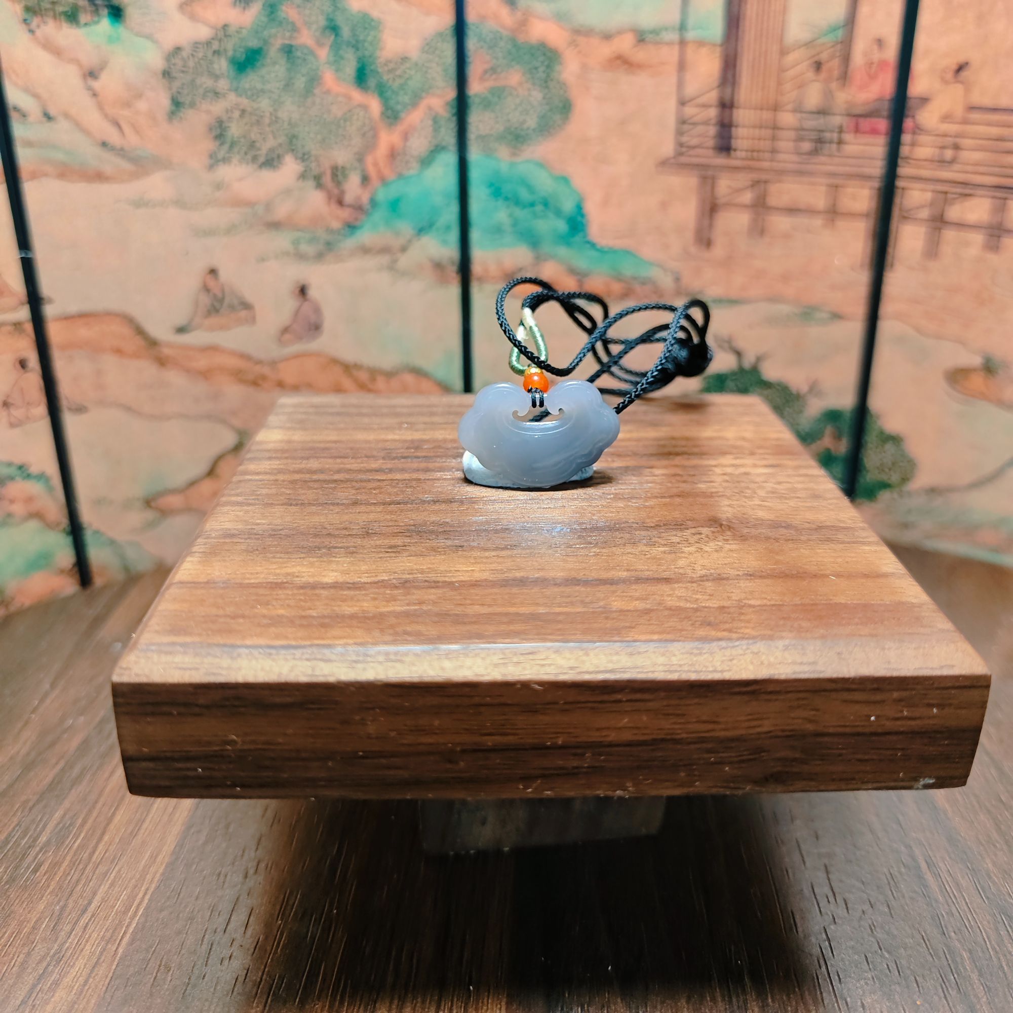 J和田玉烟紫平安锁吊坠1136