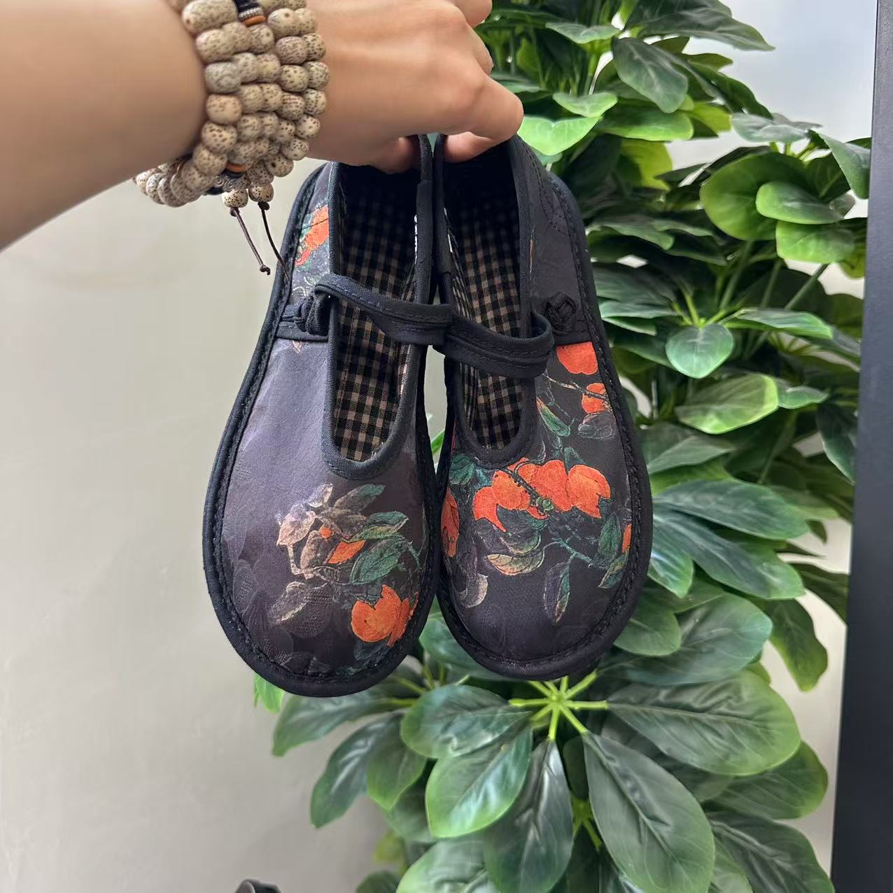 （柿子）新款老北京布鞋民族风千层底绣花鞋春秋透气低帮一字带单鞋