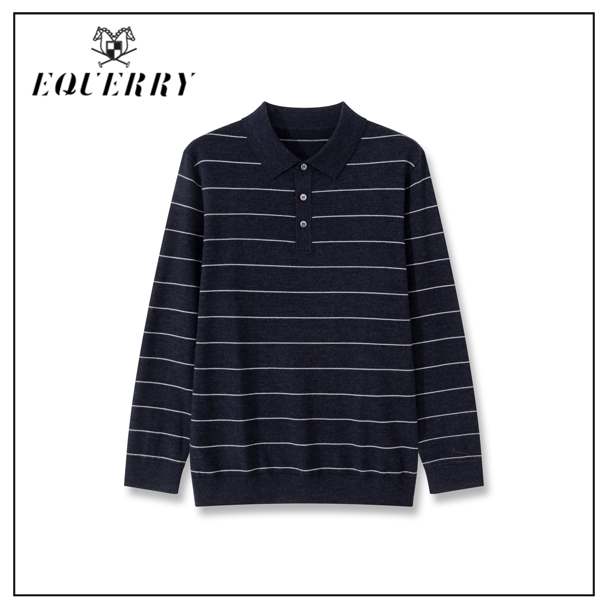 【EQUERRY】男装翻领纽扣绵羊毛山羊绒桑蚕丝混纺毛衣-M489