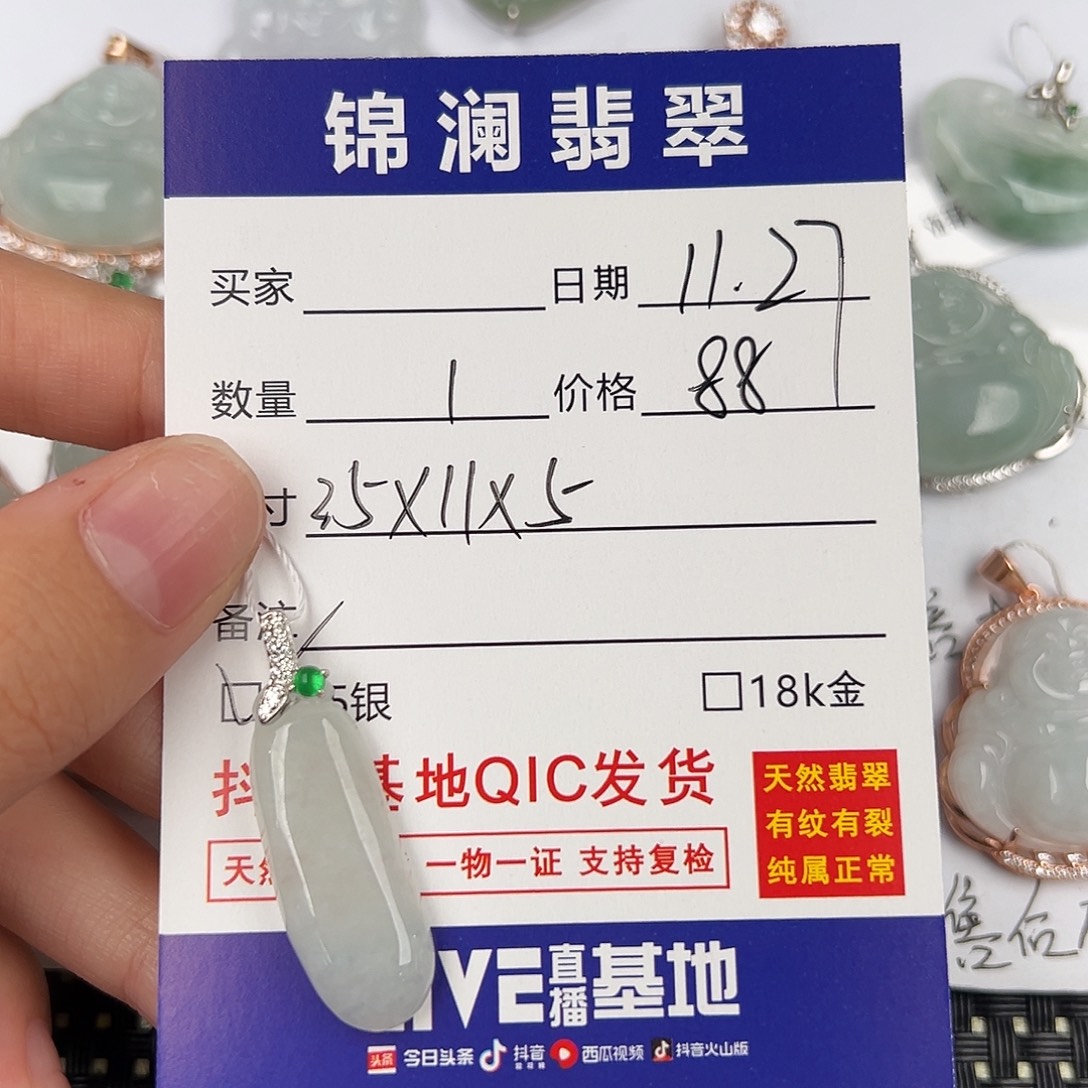 X***N翡翠银S925镶嵌颈饰天然翡翠福瓜