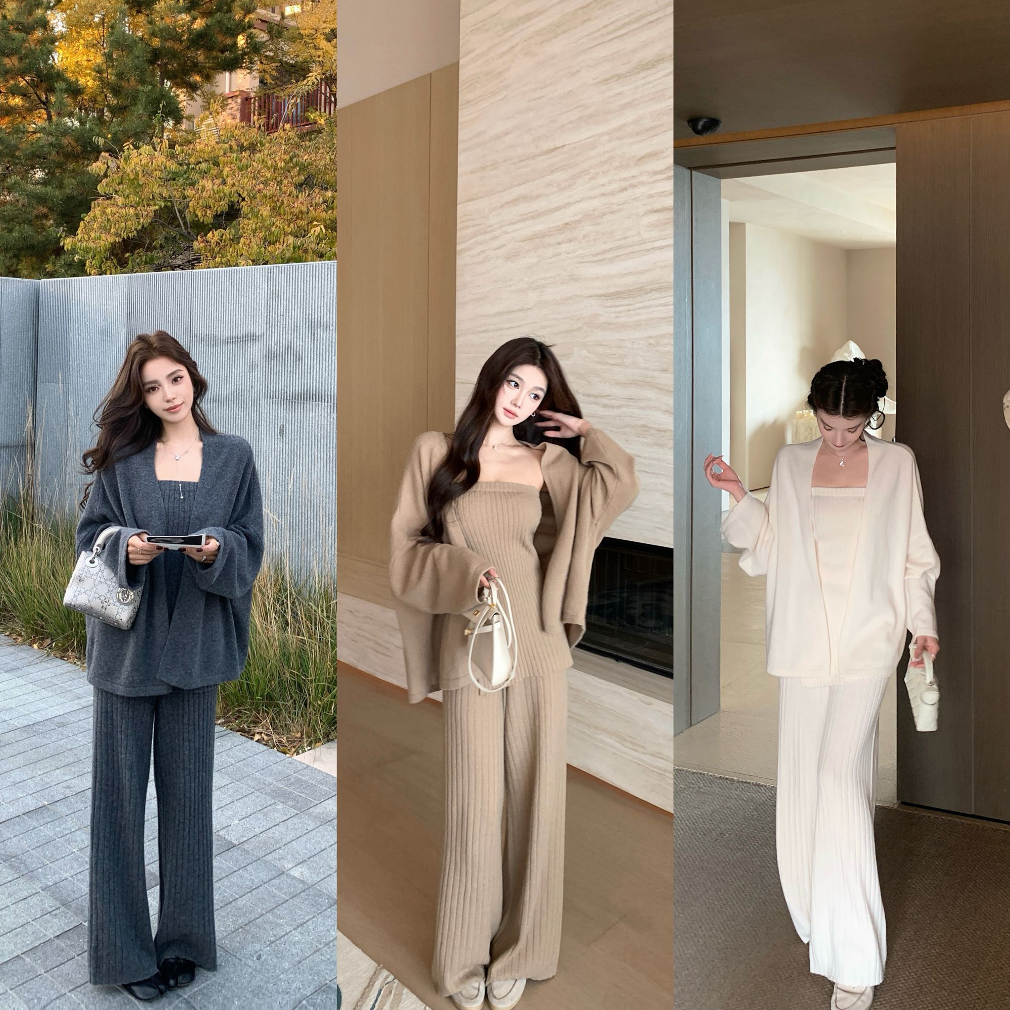 "松弛港女"软糯7羊绒93羊毛/100羊毛 慵懒坑条针织套装