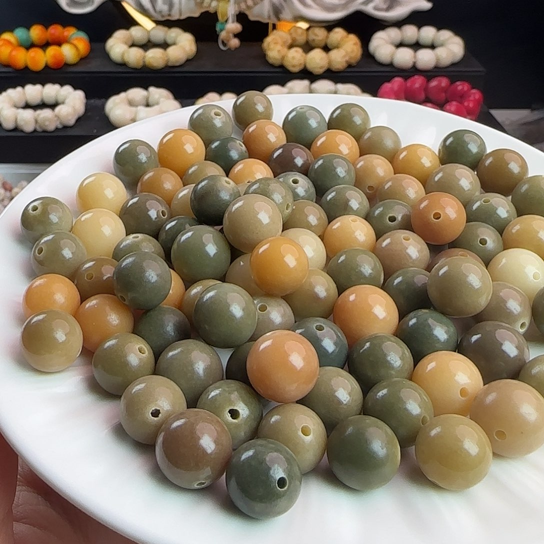 菩提根/象牙果手串微瑕卡12/13唐三彩圆1000颗