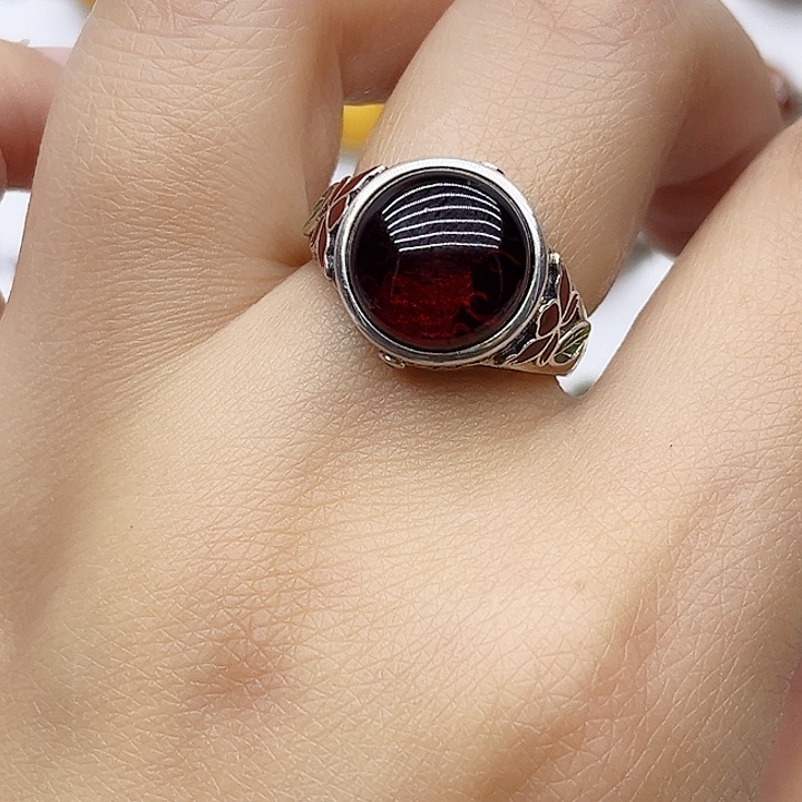 血珀戒指银S925镶嵌天然
