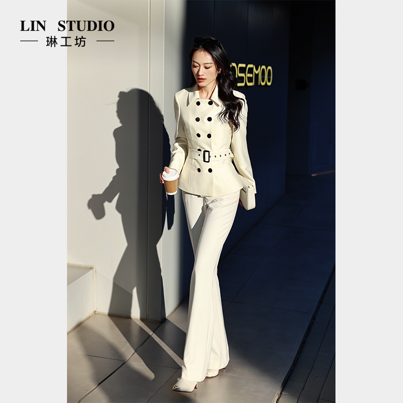 【桑蚕丝+绵羊毛】琳工坊“行云”白色西服时尚通勤气质显瘦唐琳设计