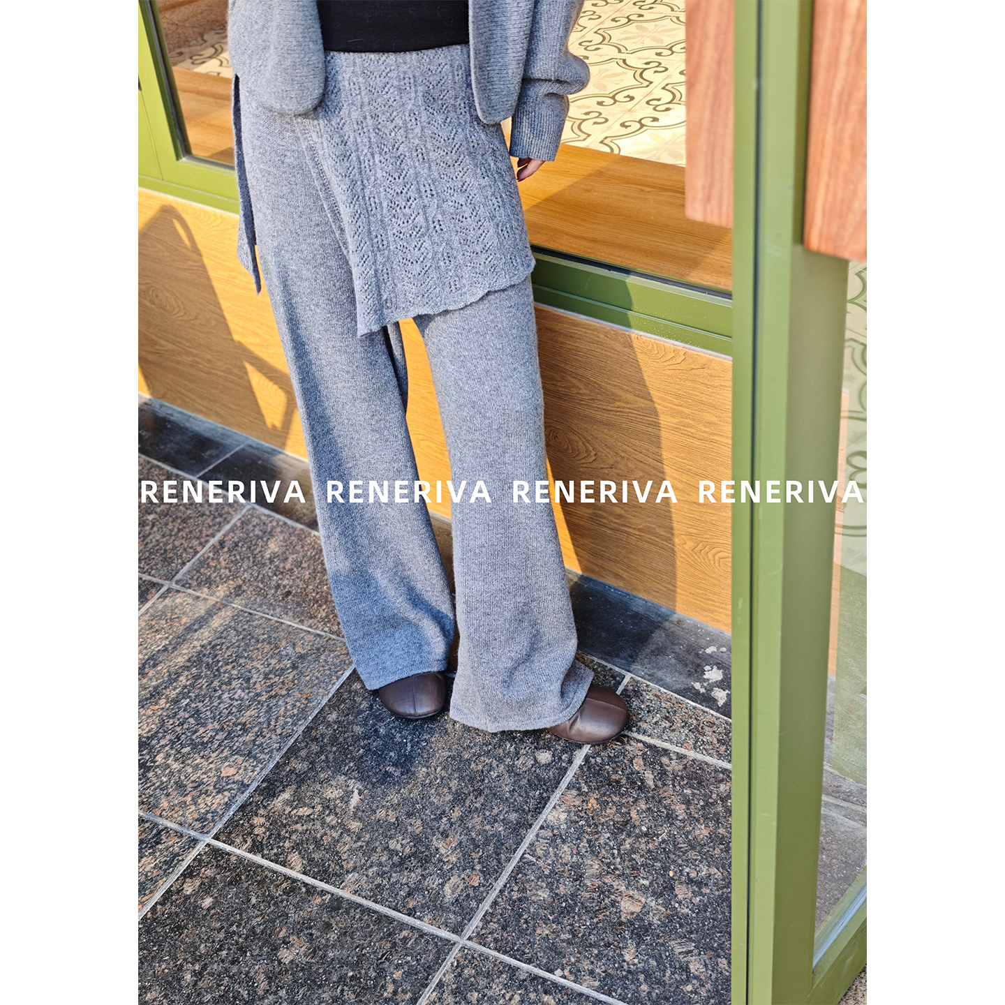 ReneRiva买手店 Riva 非常规时髦假两件拼接山羊绒直筒裤