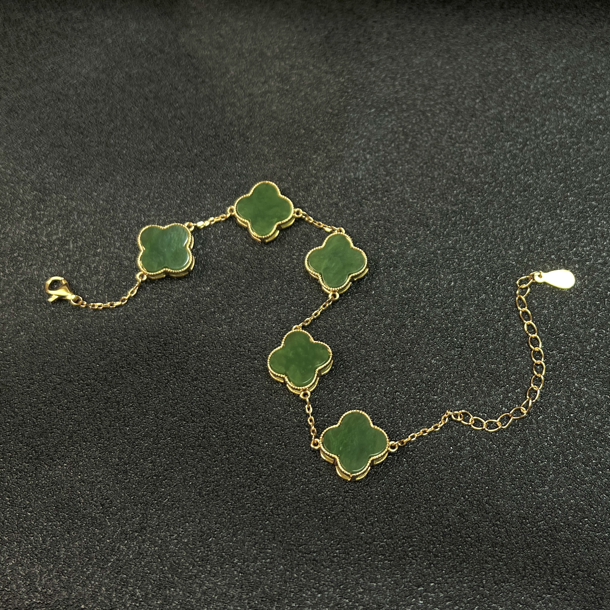 S925银天然碧玉四叶草手链和田玉正阳绿玉石经典五花手串女13m