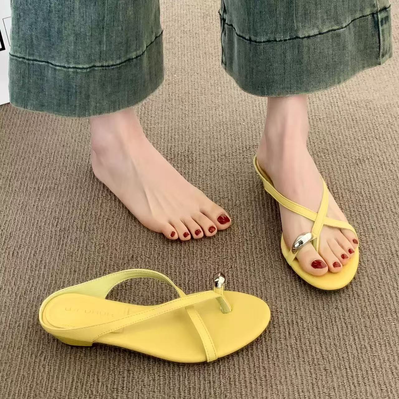 夏休闲款法式拖鞋女新款配裙子仙女风拖鞋99-95