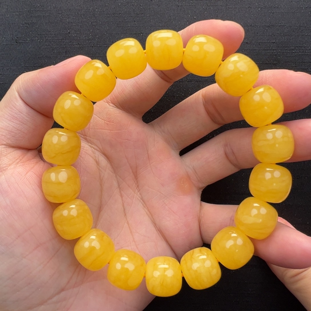 裸石琥珀未镶嵌焦皮橘红浓蜡同料手串13mm