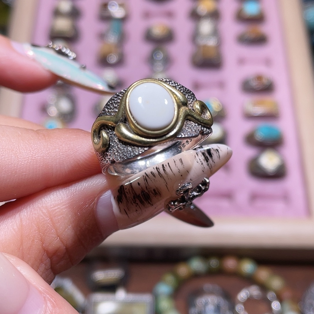 请***、琥珀银S925镶嵌戒指戒指