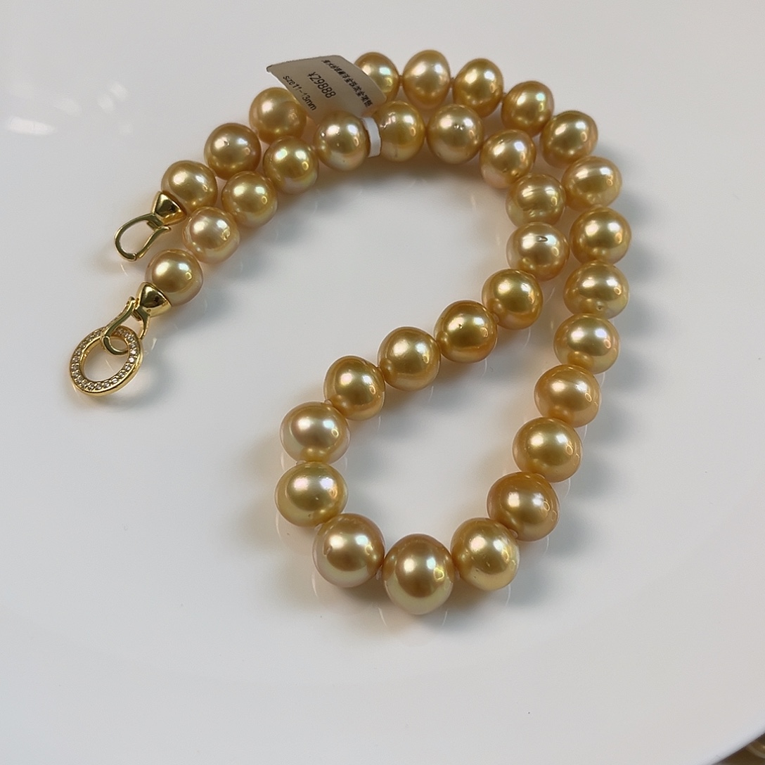 *****银S925镶嵌海水珍珠颈饰浓金11-13