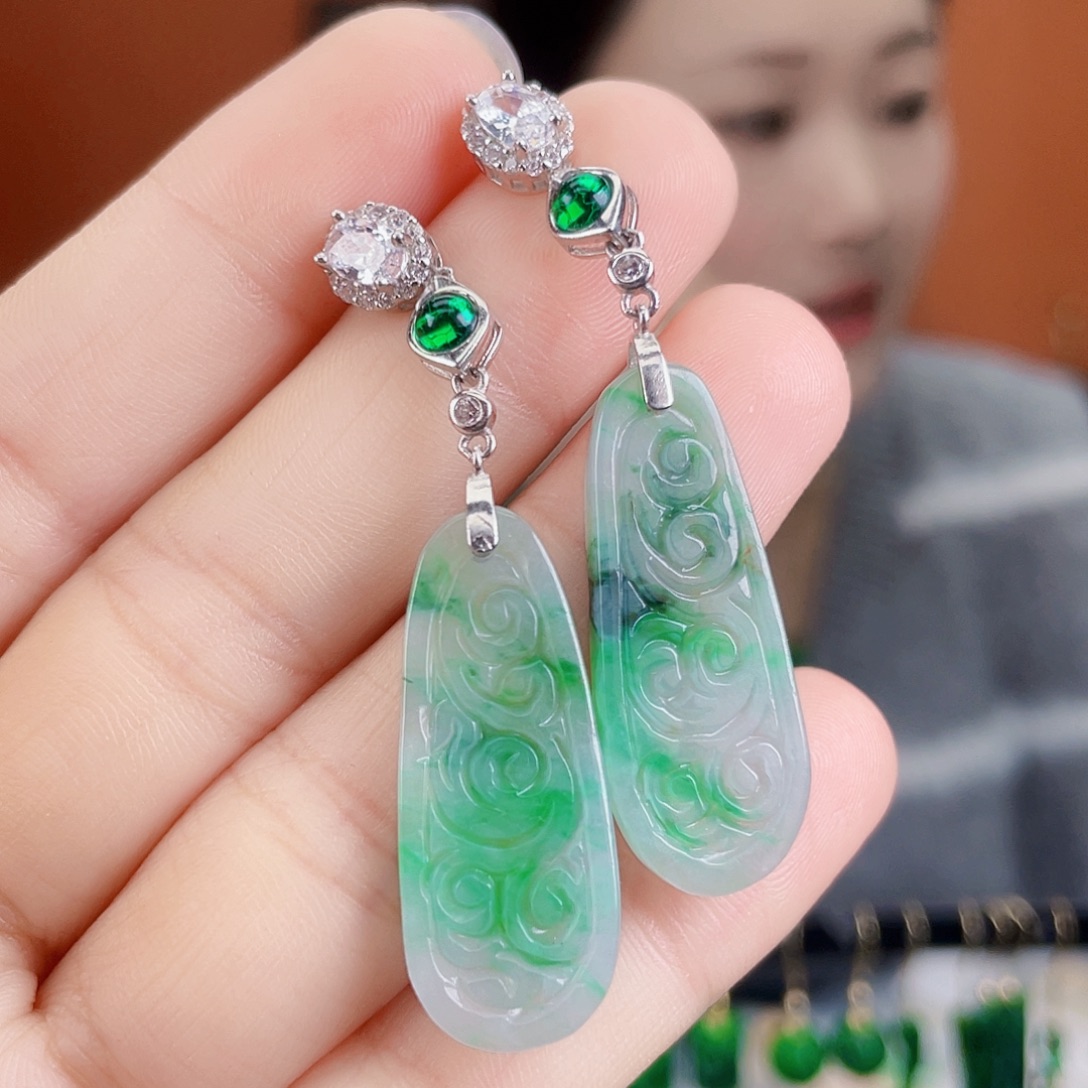 翡翠银S925镶嵌耳饰