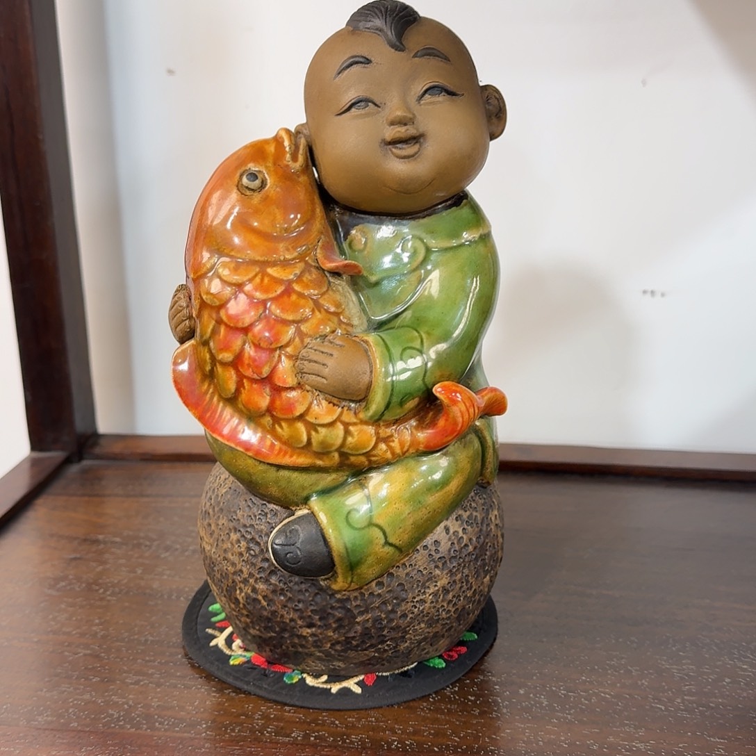 娜***光陶土复古装饰摆件小童子高24厘米