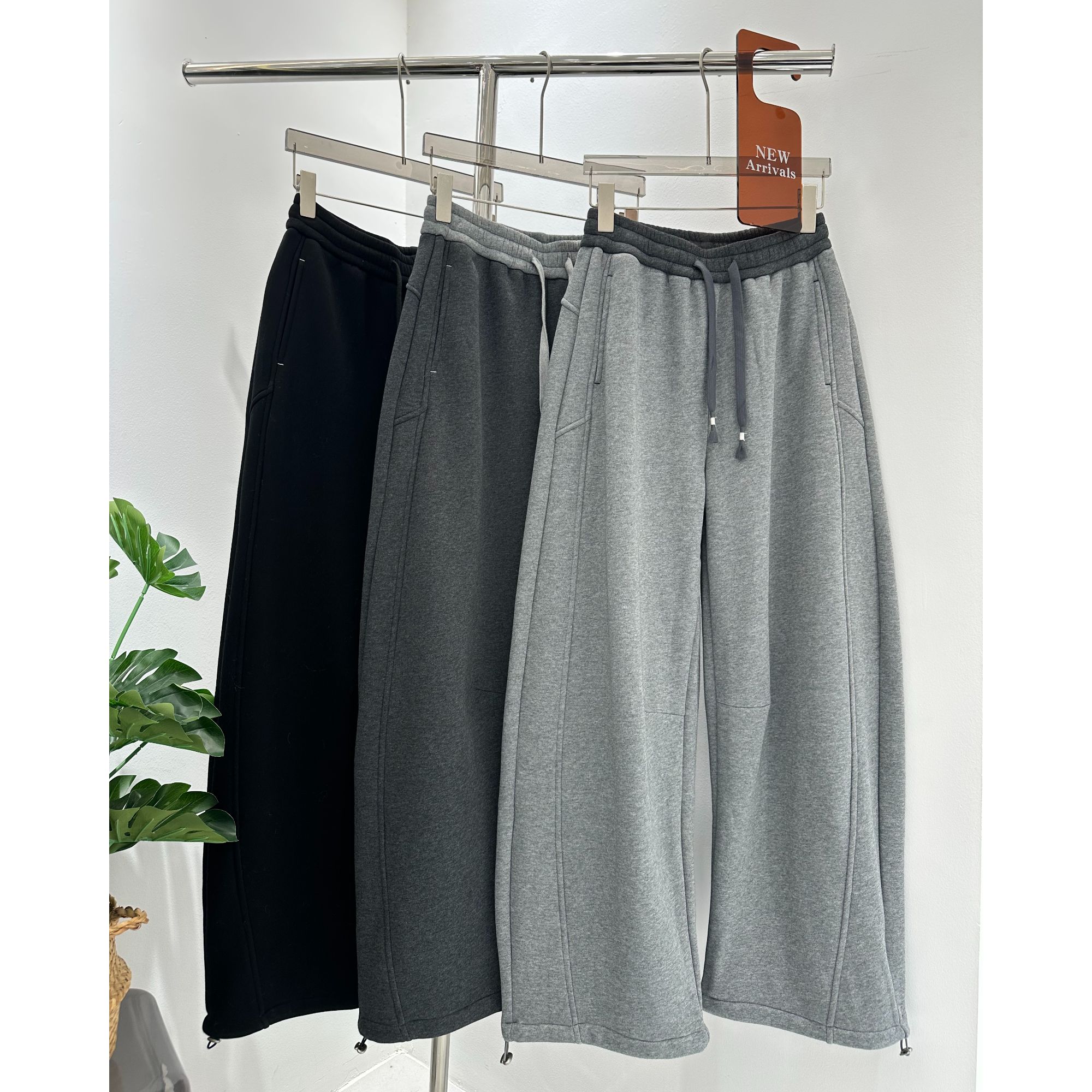 【YEZI家】 秋冬新款  拼接撞色加绒休闲弯刀裤8025