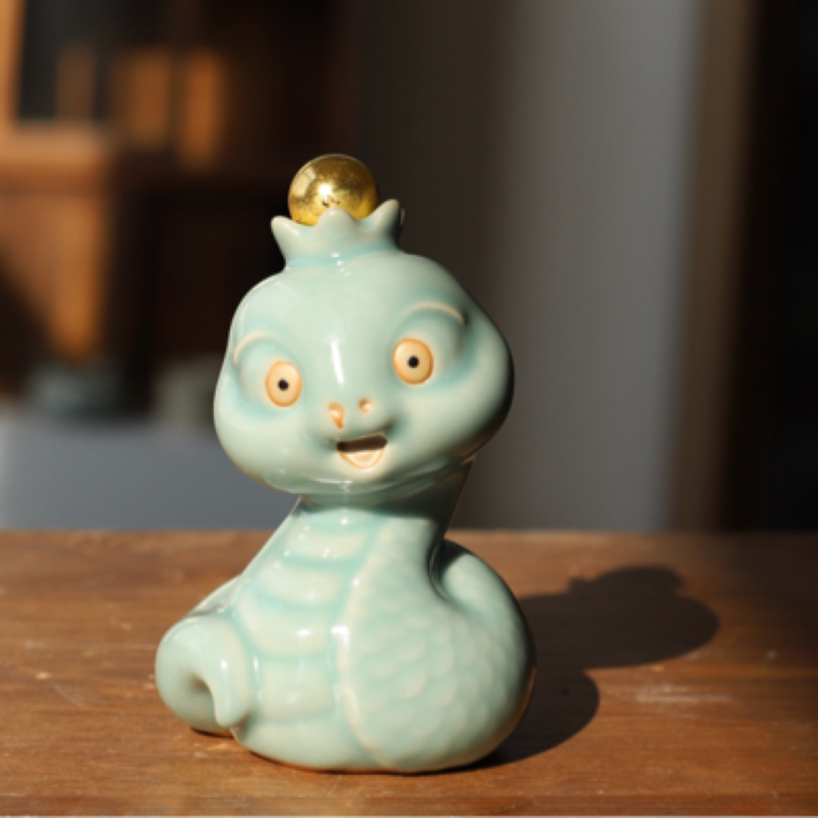 观青烧有蛇有得汝窑天青釉茶宠玛瑙釉摆件蛇年吉祥语