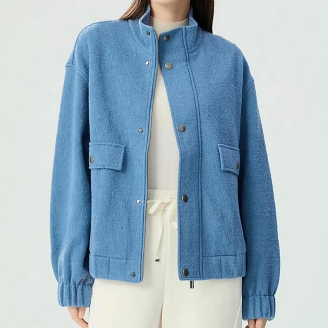 GIRDEAR/哥弟秋冬时尚轻工装风立领廓形拉链毛料休闲外套1400792