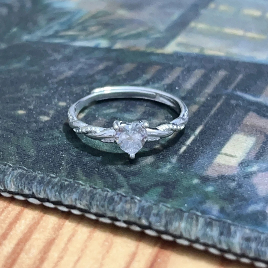 足银戒指 心形锆石戒指 足银990时尚精致经典轻奢可调节戒指