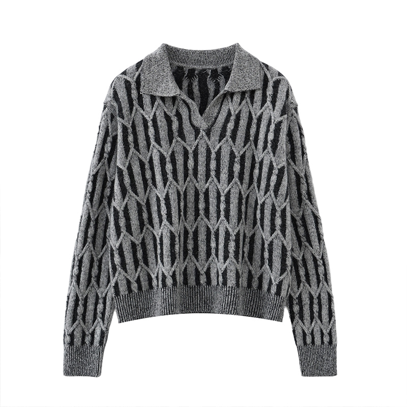 25新款100%山羊绒女款重工加厚针织衫POLO领菱形扭花羊绒衫毛衣冬