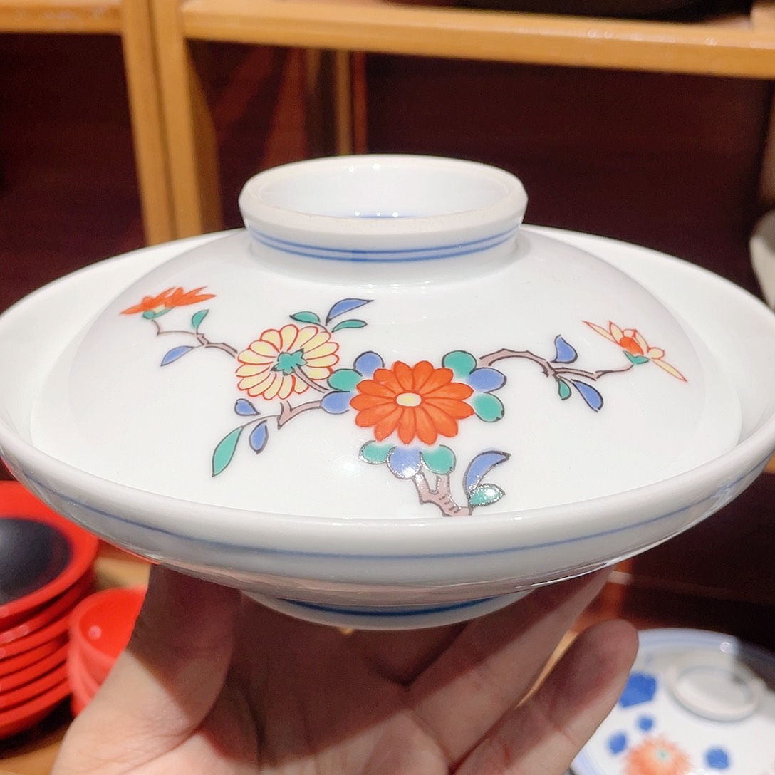 双圈足胶质釉彩绘大盖钵