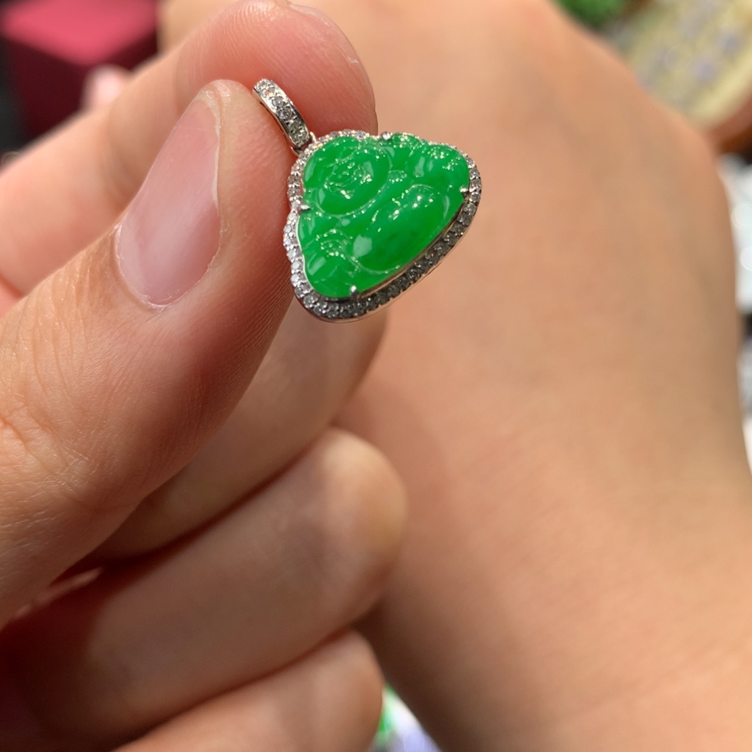 翡翠18K金镶嵌吊坠(不含链)绿佛公