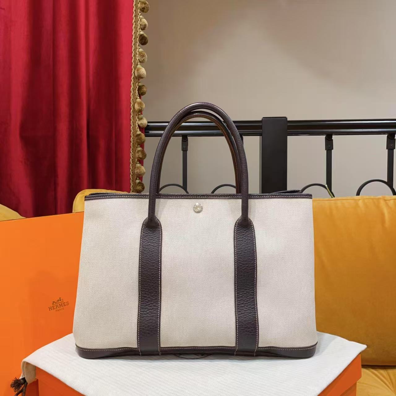 95新 Hermes/爱马仕 GGS萌萌丨gardenparty36米色单肩包/40354368