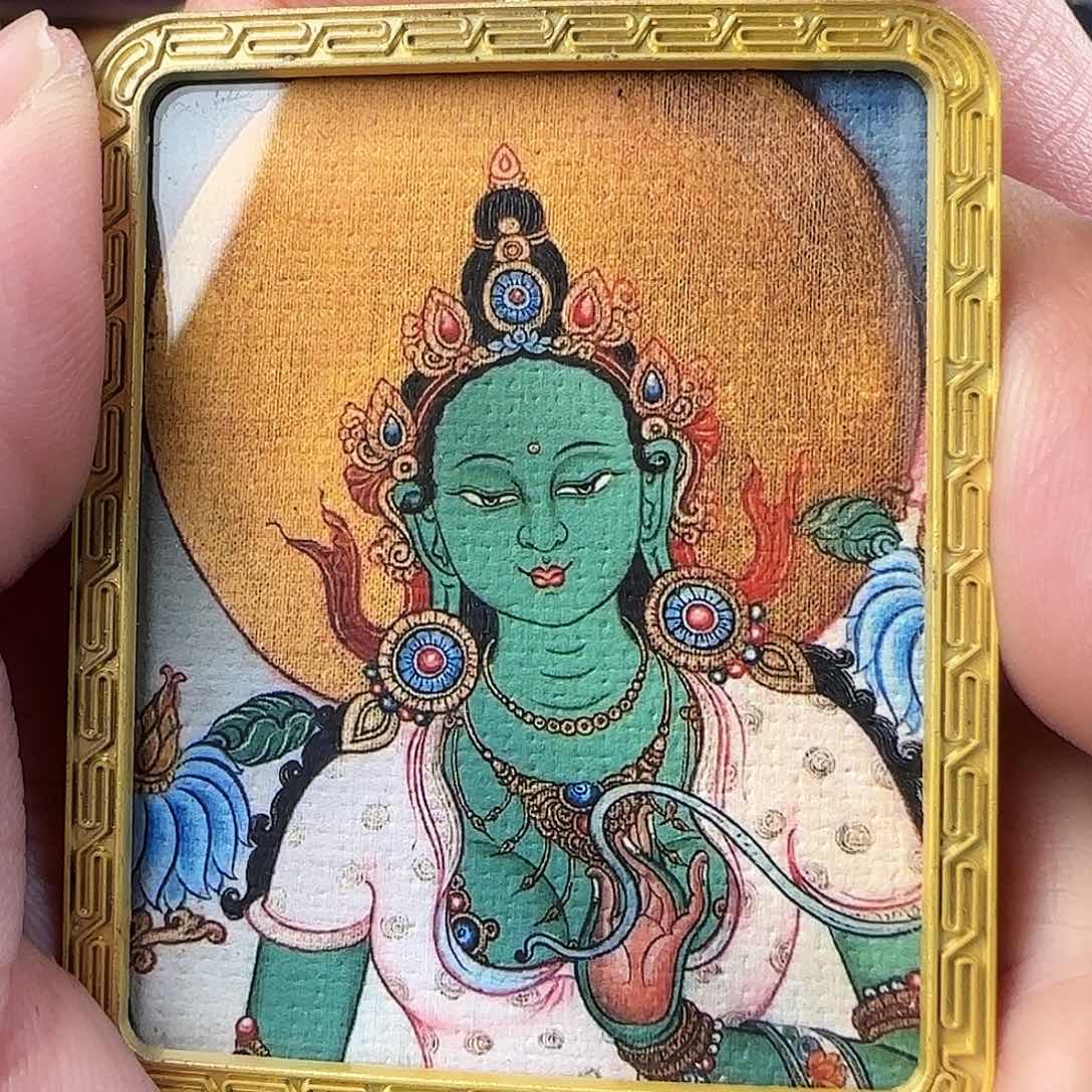 装裱画绿度母细节好