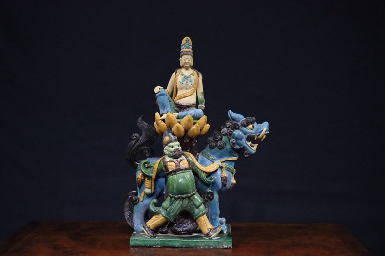 精品收藏。琉璃文殊菩萨造像  高60/43宽