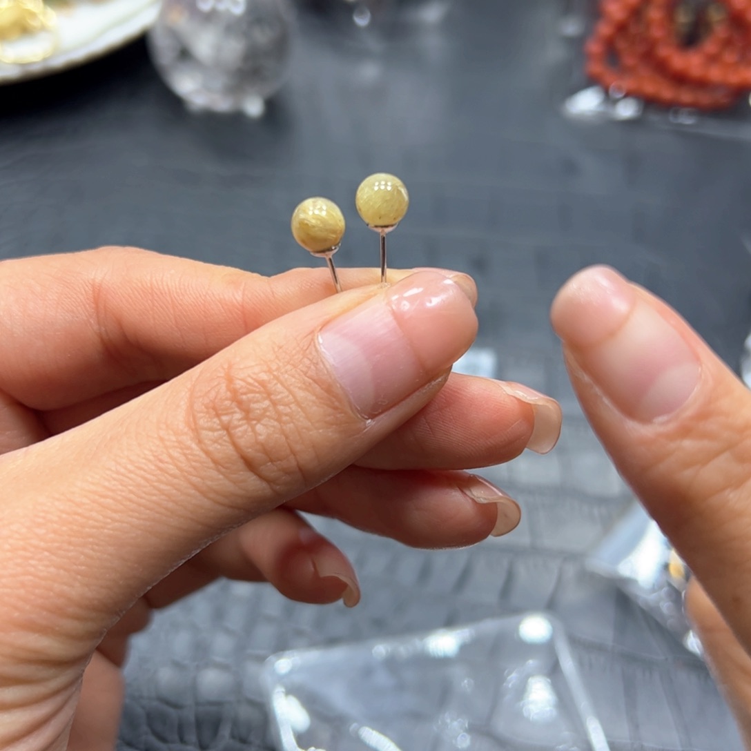 银S925镶嵌手链烟晶发晶耳钉