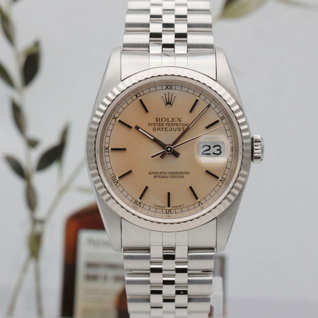 99新 Rolex/劳力士 日志16234/间白金36mm自动机械94年全套