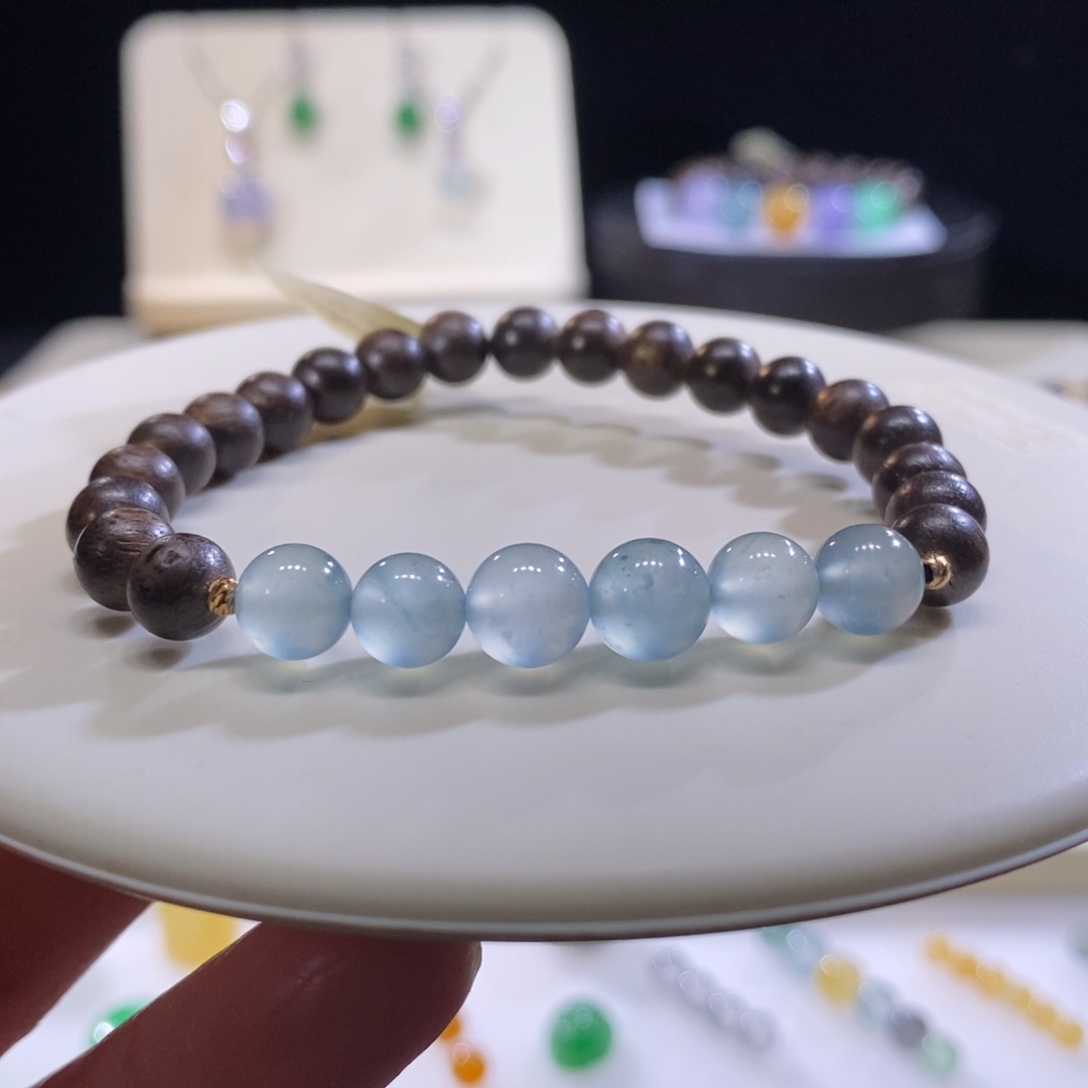 翡翠未镶嵌颈饰翡翠冰梦幻蓝珠手串