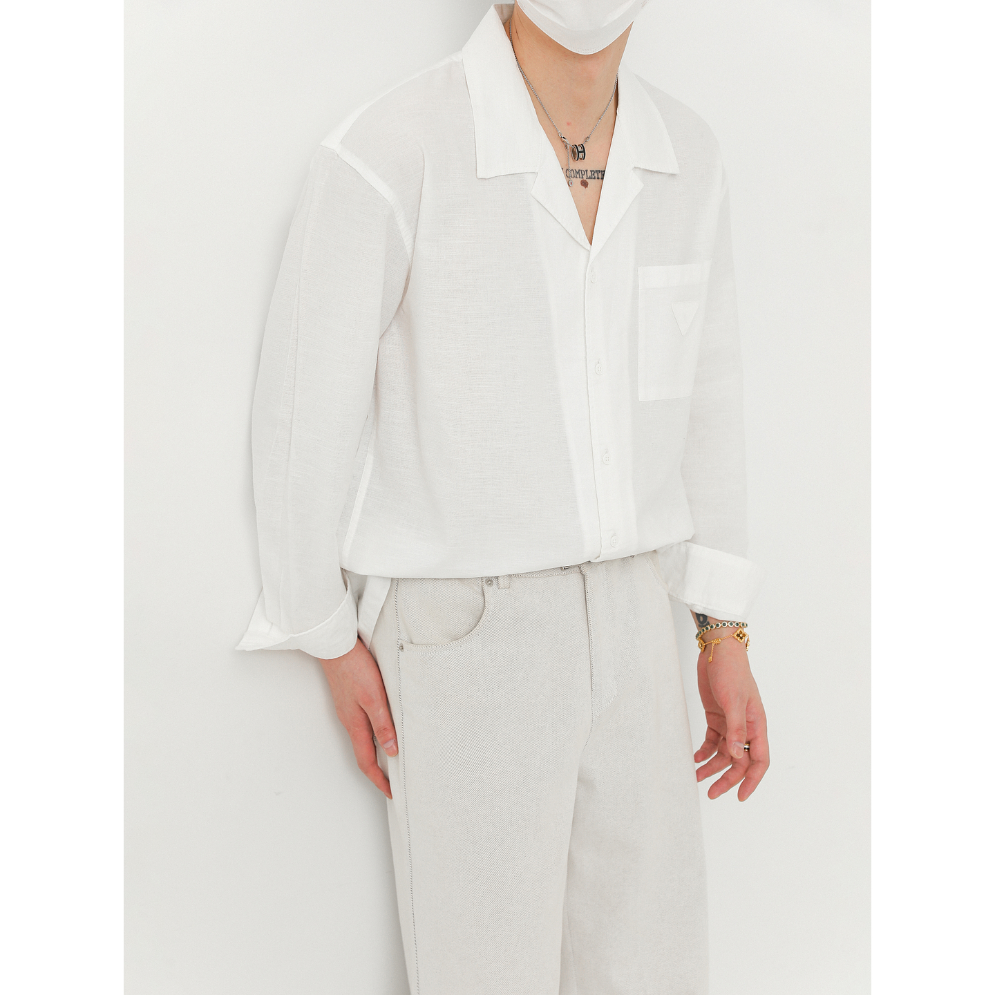 卓卓秋季上衣宽松古巴领长袖衬衫 男士高级感休闲痞帅棉麻衬衣