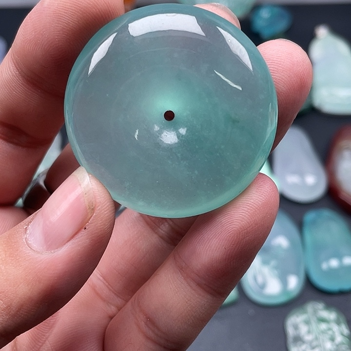 卢*平安扣，晴蓝色，微绵