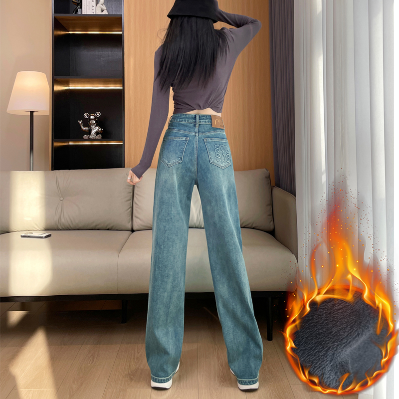 窄版阔腿牛仔裤女高腰2025秋冬新款宽松爆款小个子垂感拖地直筒裤
