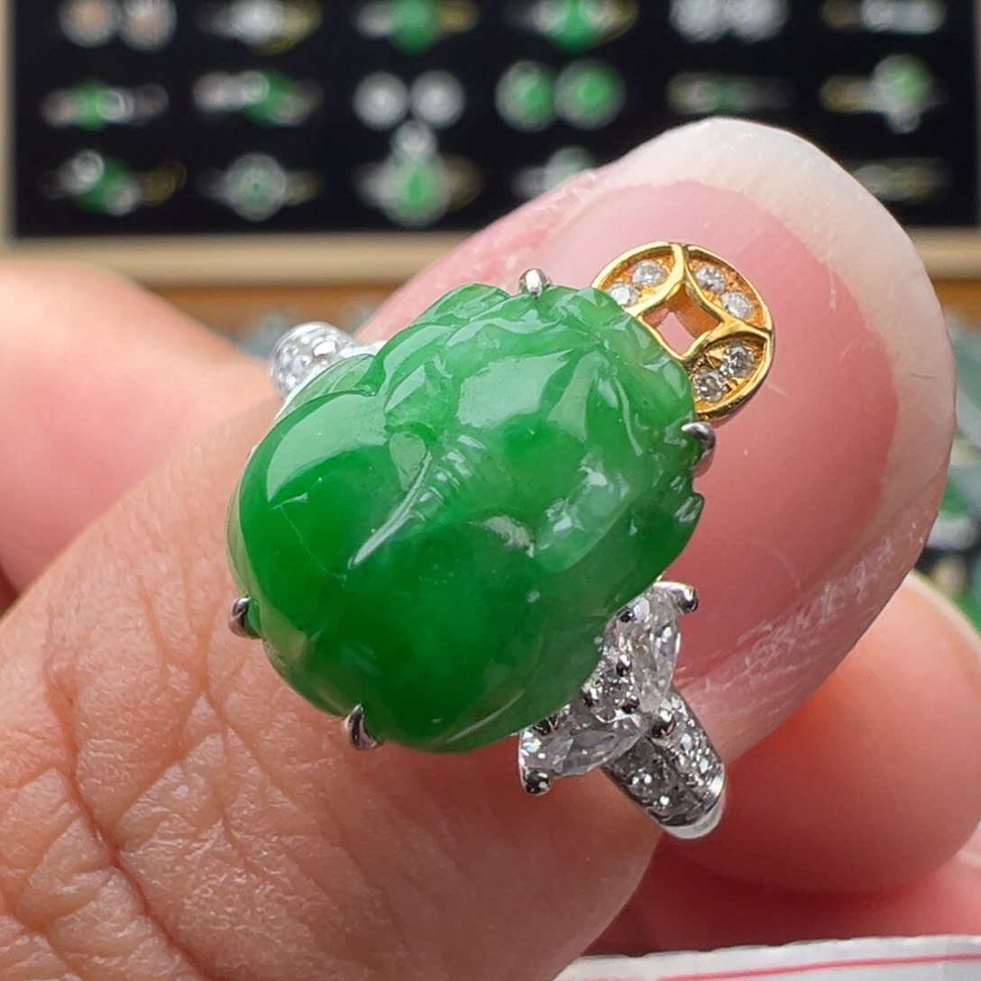 翡翠18K金镶嵌戒指貔貅11