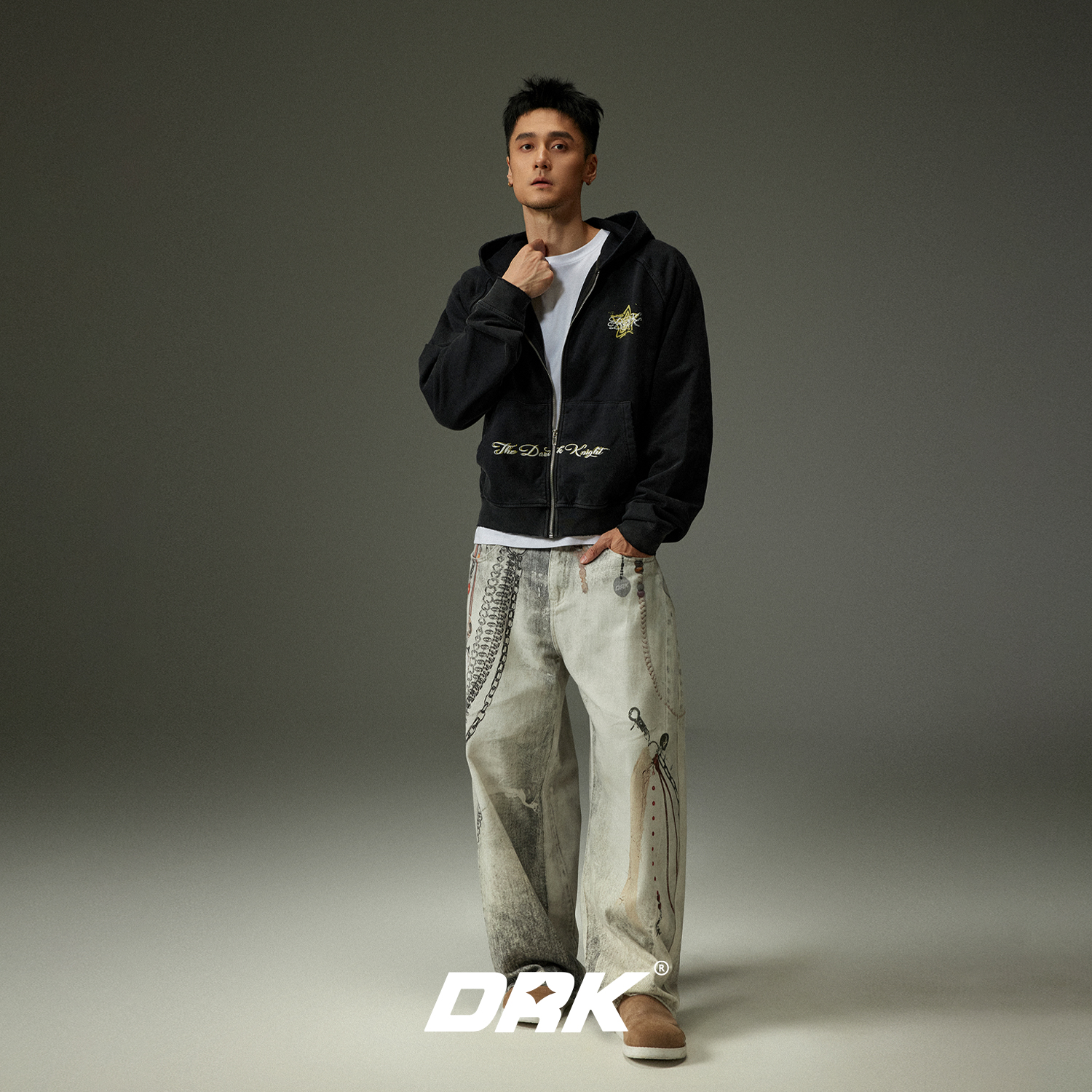 DRK【破序系列】腰链3D打印裤男士美式休闲裤高街宽松复古直筒长裤