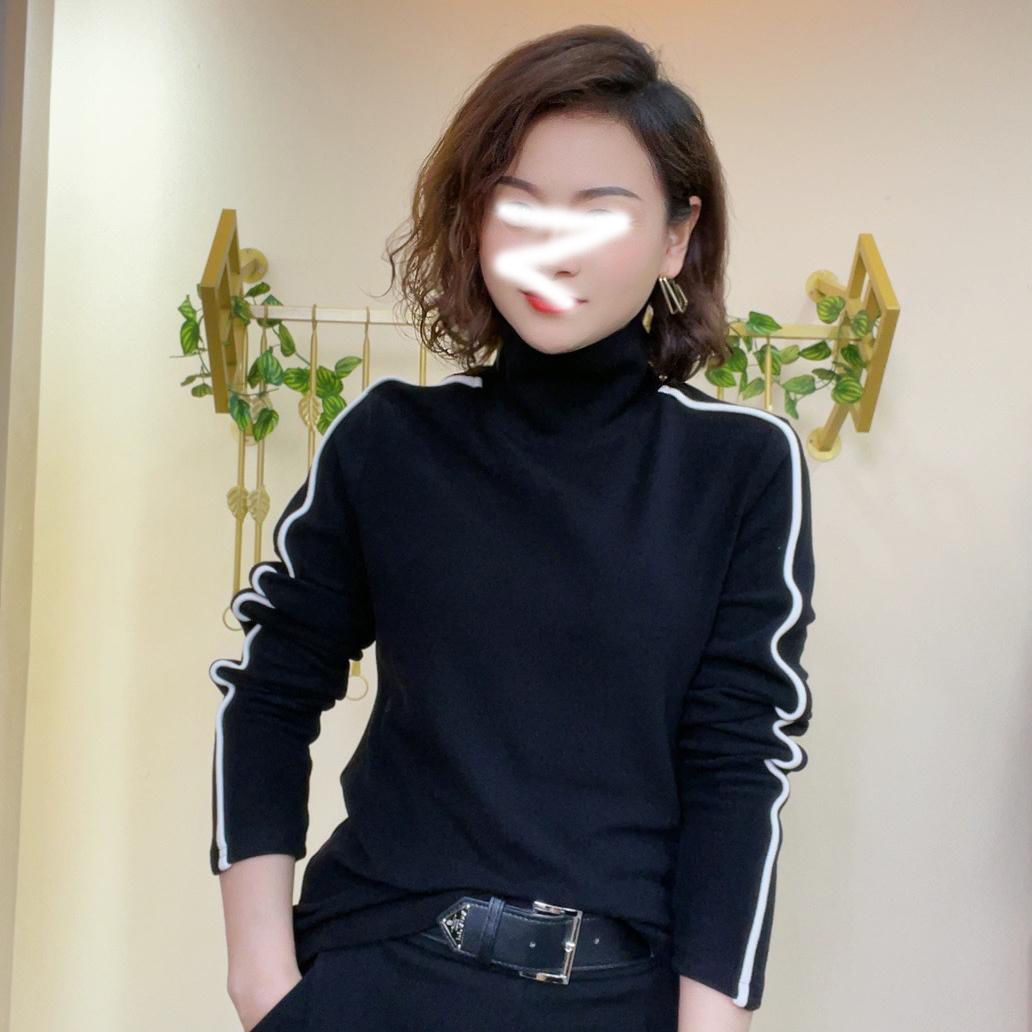 大码双面德绒撞色半高领打底衫女秋冬季新款修身长袖保暖上衣女装