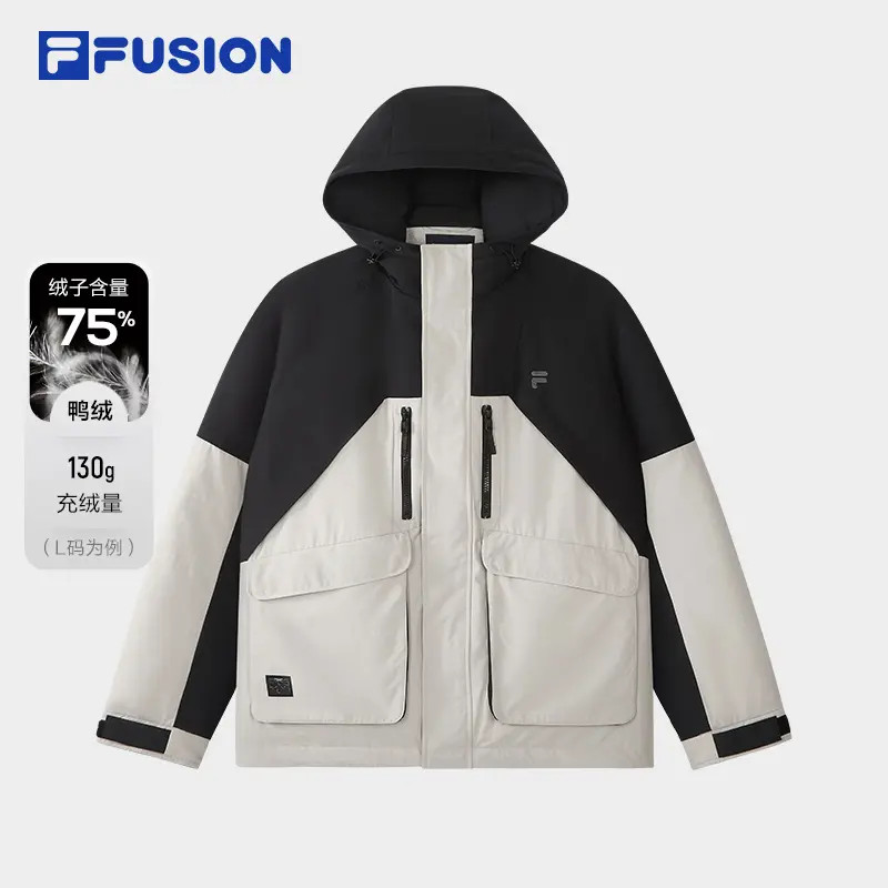 FILA斐乐正品冬季男款羽绒拼接羽绒连帽保暖