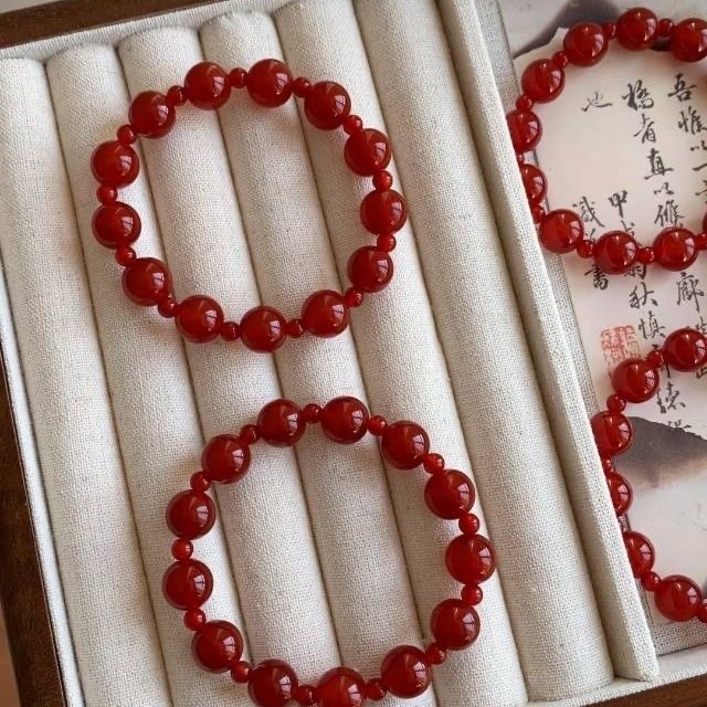 T50高级红玛瑙5A手串大小珠单圈R3199